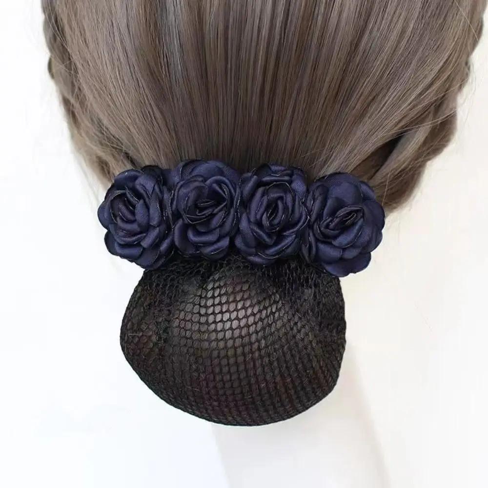 Women Hair Bun Cover Net Snood Hairnet Bow Barrette French Hair Clip Bow Ribbon Flower Hair Accessories for Banks Hotels Staff