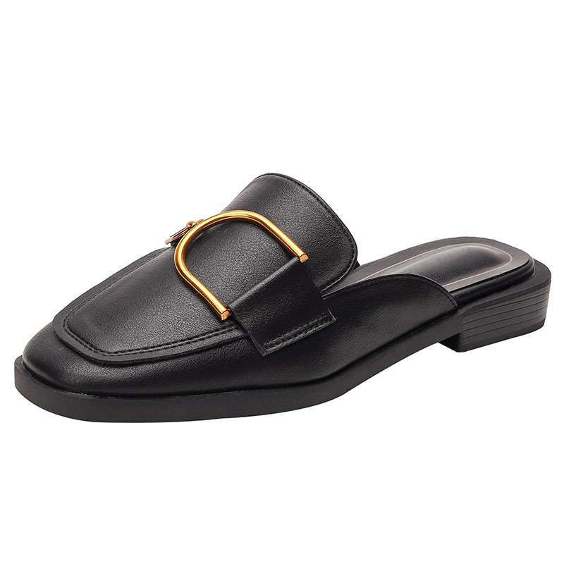 Half tray single shoes women's half slippers women's summer wear fashionable flat bottom bag head soft sole comfortable muller shoes women's spring a