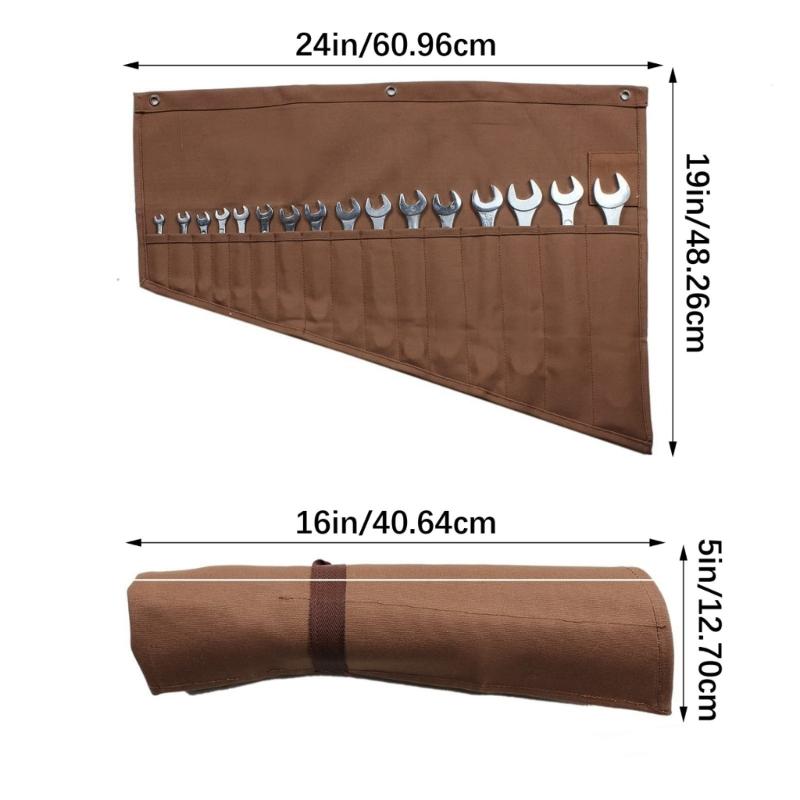Strong Canvas Wrench Tool Roll Bag Pockets Organizer Pouch And Practical Loop For Easy Storage And Organization Work Area