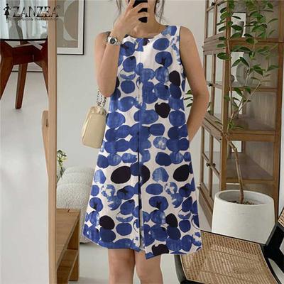Women Casual Round Neck Summer Sleeveless Print Short Jumpsuits