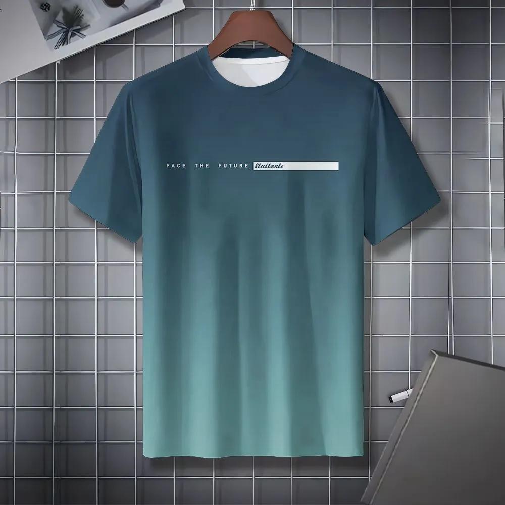 Short Sleeve Letters Stripe Print T-Shirt Casual Weekend Wear Crew Neck Men and Teens Vacation Resorts Spring/Summer/Fall