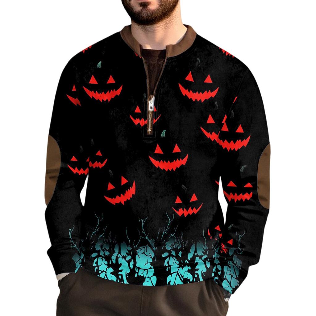 Halloween Print - Men's Loose, Casual, Versatile Round-neck Multi-color Pullover Hoodie