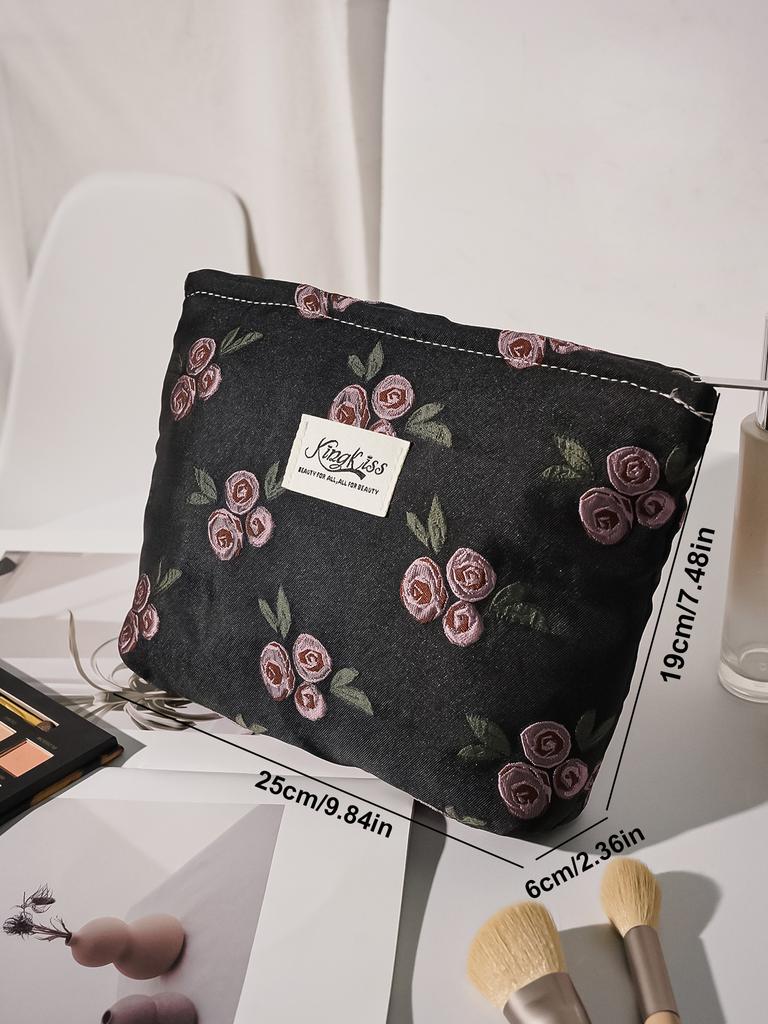 Vintage Flower Women Makeup Storage Handbag Portable Cosmetic Toiletry Organizer Pouch Large Capacity Floral Wash Bag