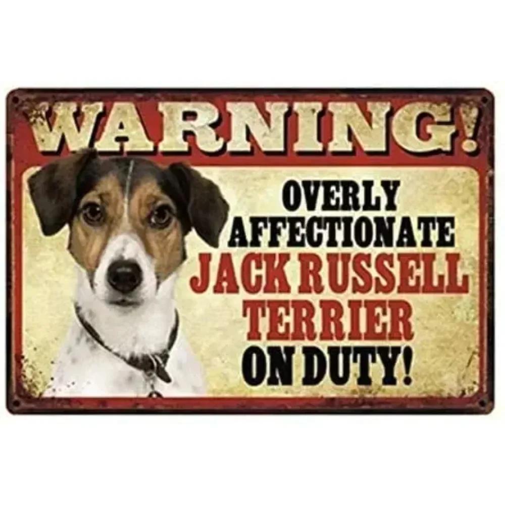 Letrero Metálico Vintage Chic Decoración Artística Advertencia Perro Jack Russell Terrier Excesivamente Cariñoso de Guardia para Bar Casero Café Lejos