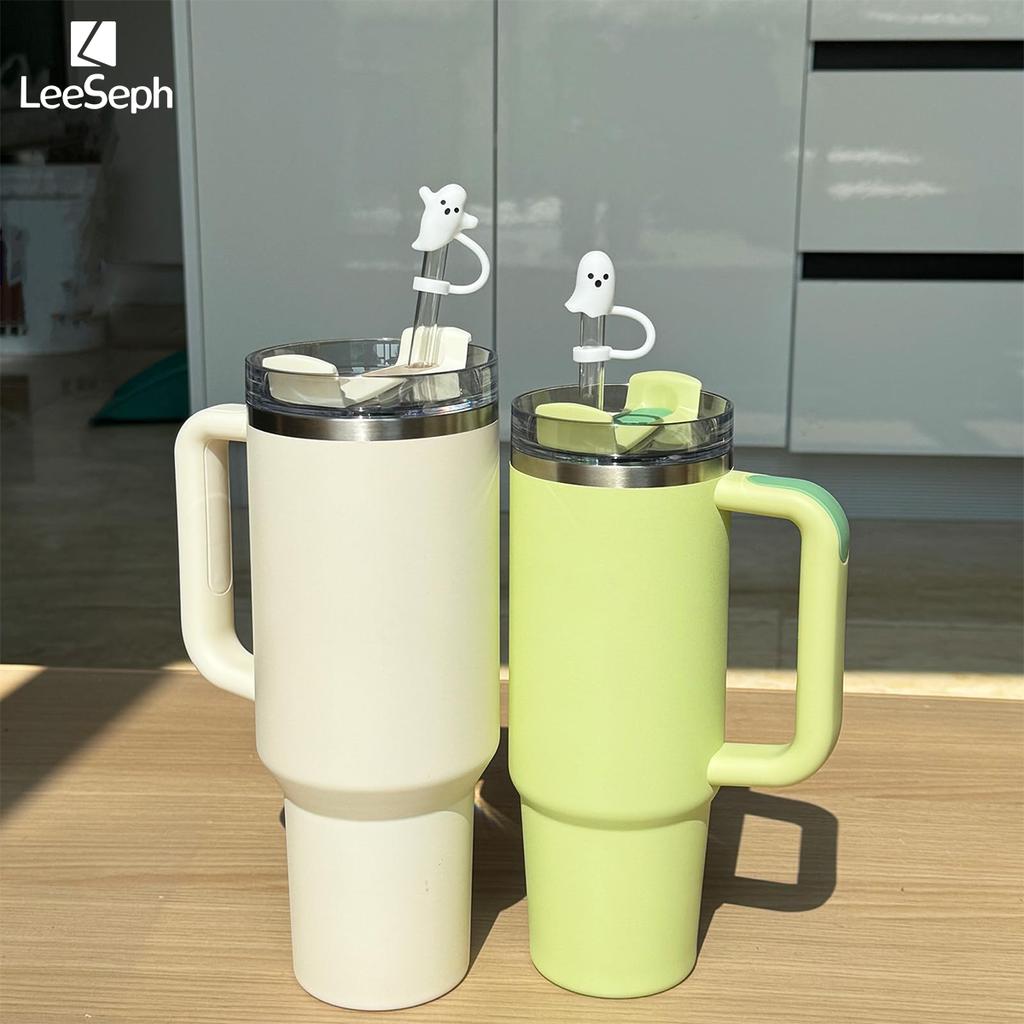 Leeseph Halloweenské silikonové krytky na brčka ve tvaru ducha, opakovaně použitelné prachotěsné ozdoby na pitná brčka, příslušenství ke kelímkům pro Stanley Cup