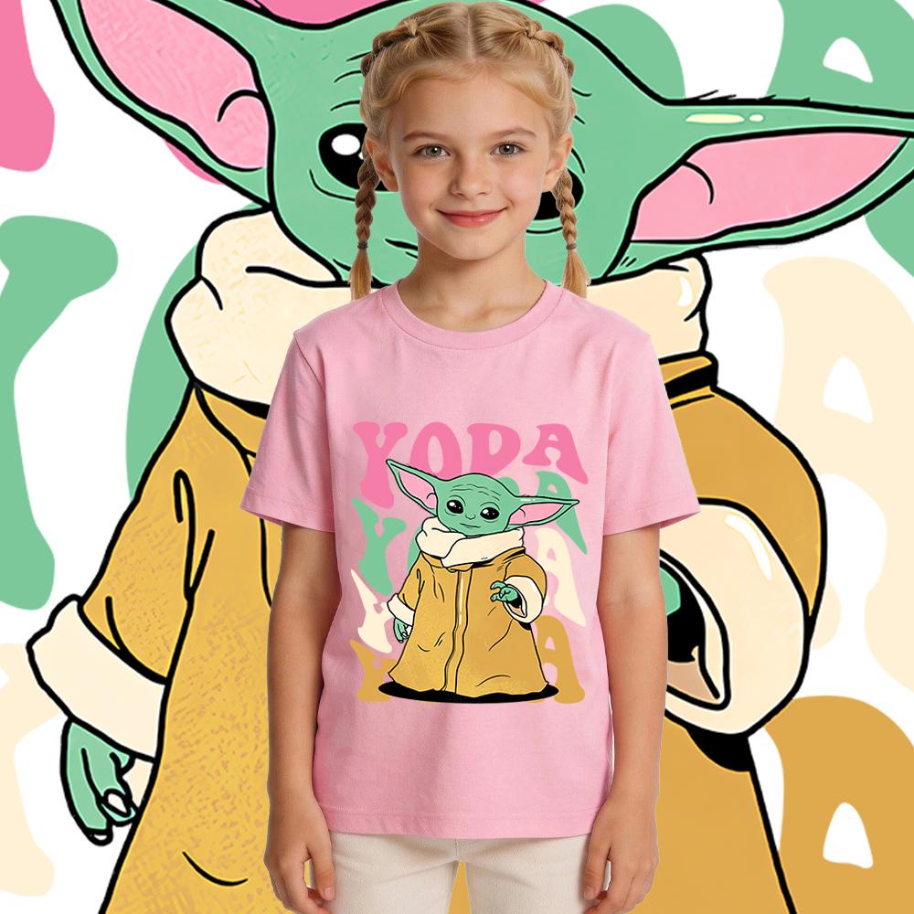 Star Wars Yoda Baby Grogu Graphic Tee Girls Casual Cotton T Shirt Kids Summer Clothes Toddler Top Fashion Cute Short Sleeve