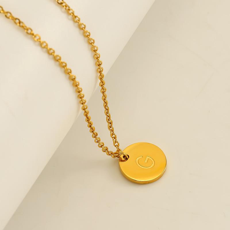 Round stainless steel 26 English letters necklace pendant mirror DIY jewelry accessories 26 letters