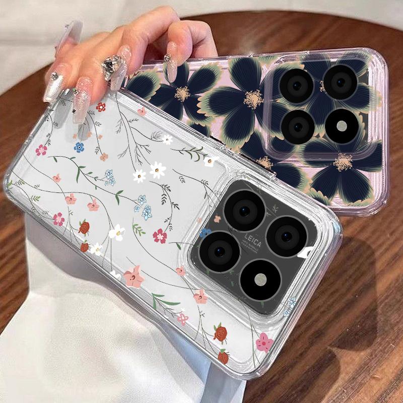 Black Rose Floral Pattern Case For Xiaomi Redmi Note 15 Pro 4G Funda Redmi Note 14 13 Pro 5G Clear TPU Silicone Soft Cover