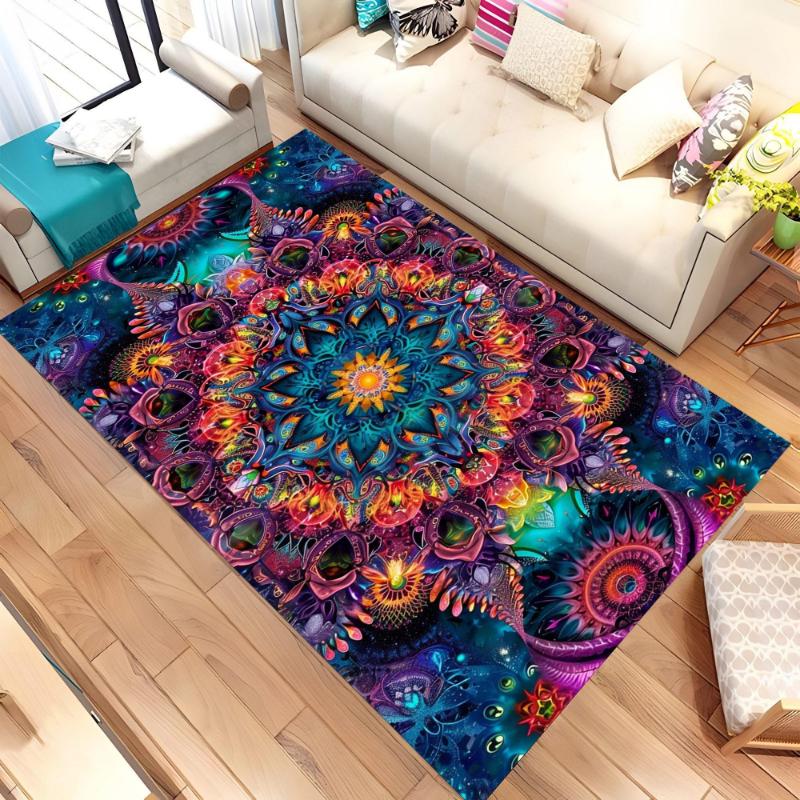 Boho Color Mandala Flower print Rug,living room sofa rug,bedroom bedside floor mat,entrance hallway Entry Door Mat,Washable Rug