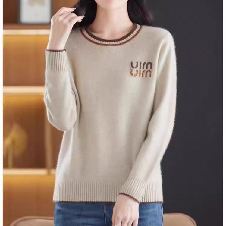 Round-neck Sweater Women's Long-sleeved Knitted Sweater Solid-color Top Loose and Warm Knitted Sweater with Pullover Underneath