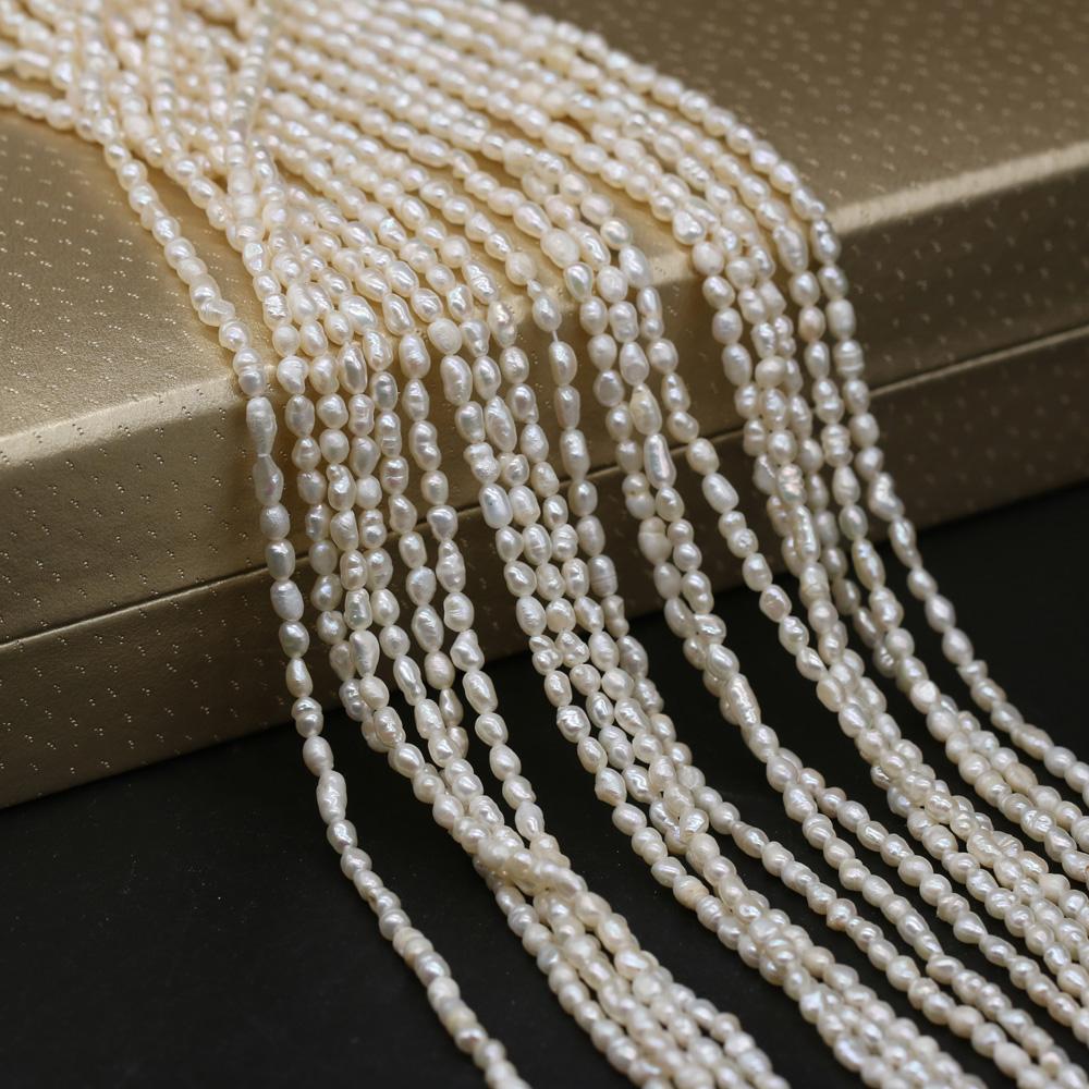 1String, 3-4mm White Natural Freshwater Pearls, Handmade Rice-shaped Pearl Beads for Jewelry Making DIY Necklace Bracelet Accessories 36cm