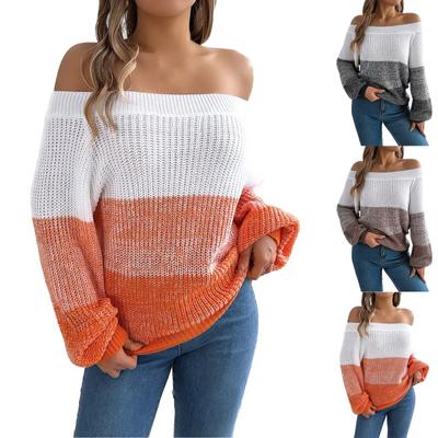 Damenmode Hohl Strickpullover Einfarbig Off-Shoulder Pullover Top Mit Cutaway