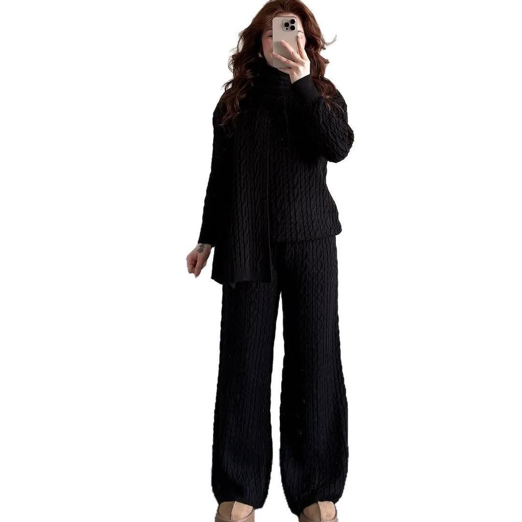 2025 Autumn/Winter High Neck Cozy Scarf-Top Sweater and Long Pants Set