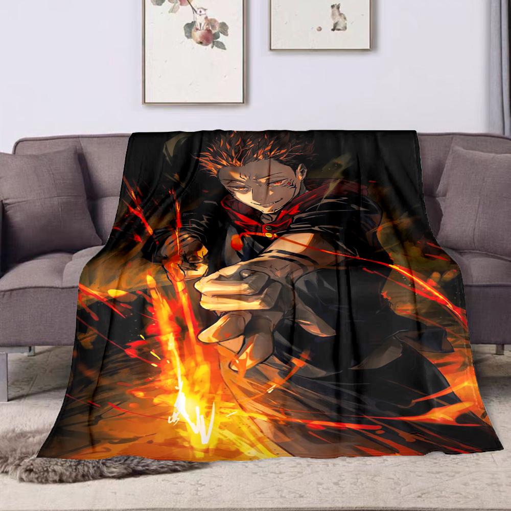 "Fiery Anime Warrior with Intense Stare" Patterned flannel blanket perfect for the bedroom living room, sofa, or a little nap