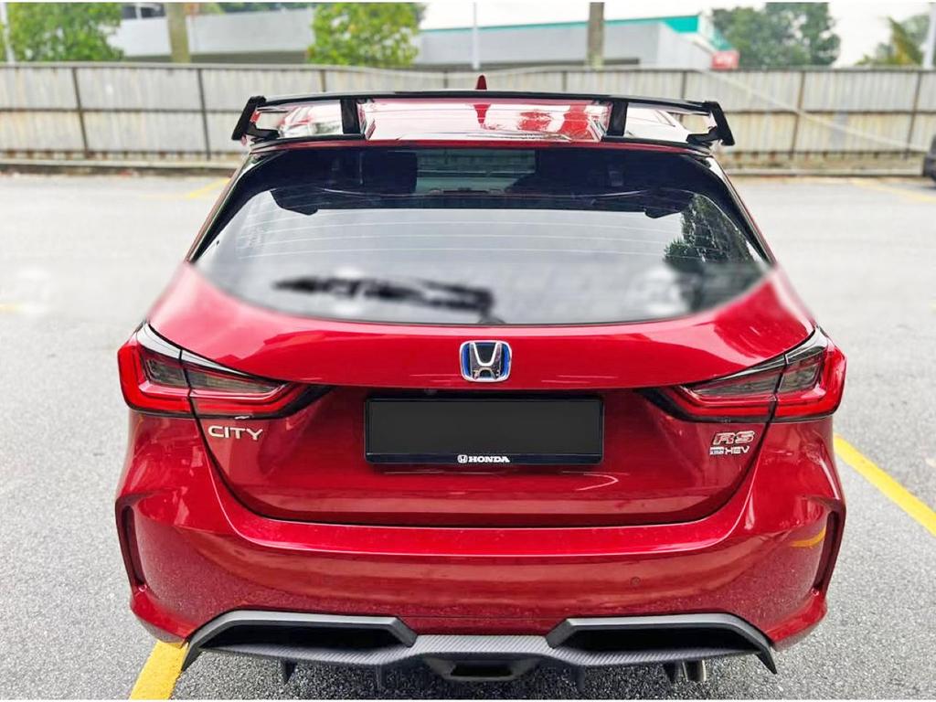 9-piece Rear Spoiler, Roof Spoiler, and Diffuser Kit for 2020 Honda City RS Hatchback.