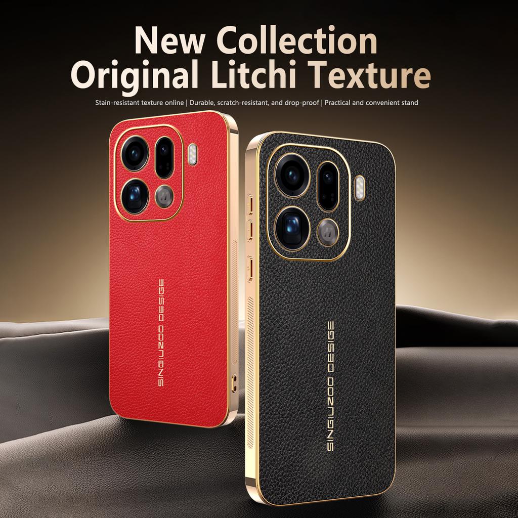 Für Oppo Find X9 Pro 5G Hülle Kratzfest Litschi-Textur TPU Leder PU Handy-Rückseite