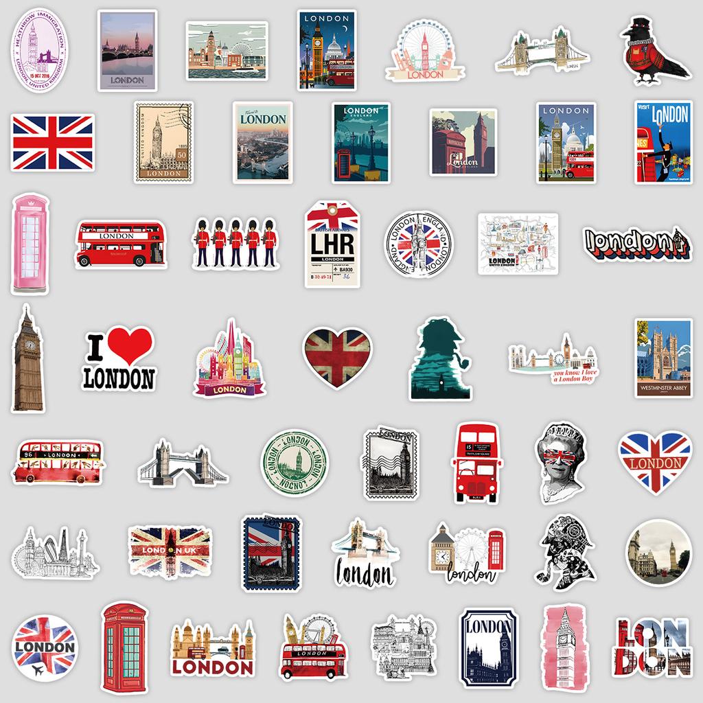 50 London Travel Series Graffiti Stickers DIY Stationery Stickers Water Cup Computer Waterproof Decorative Stickers
