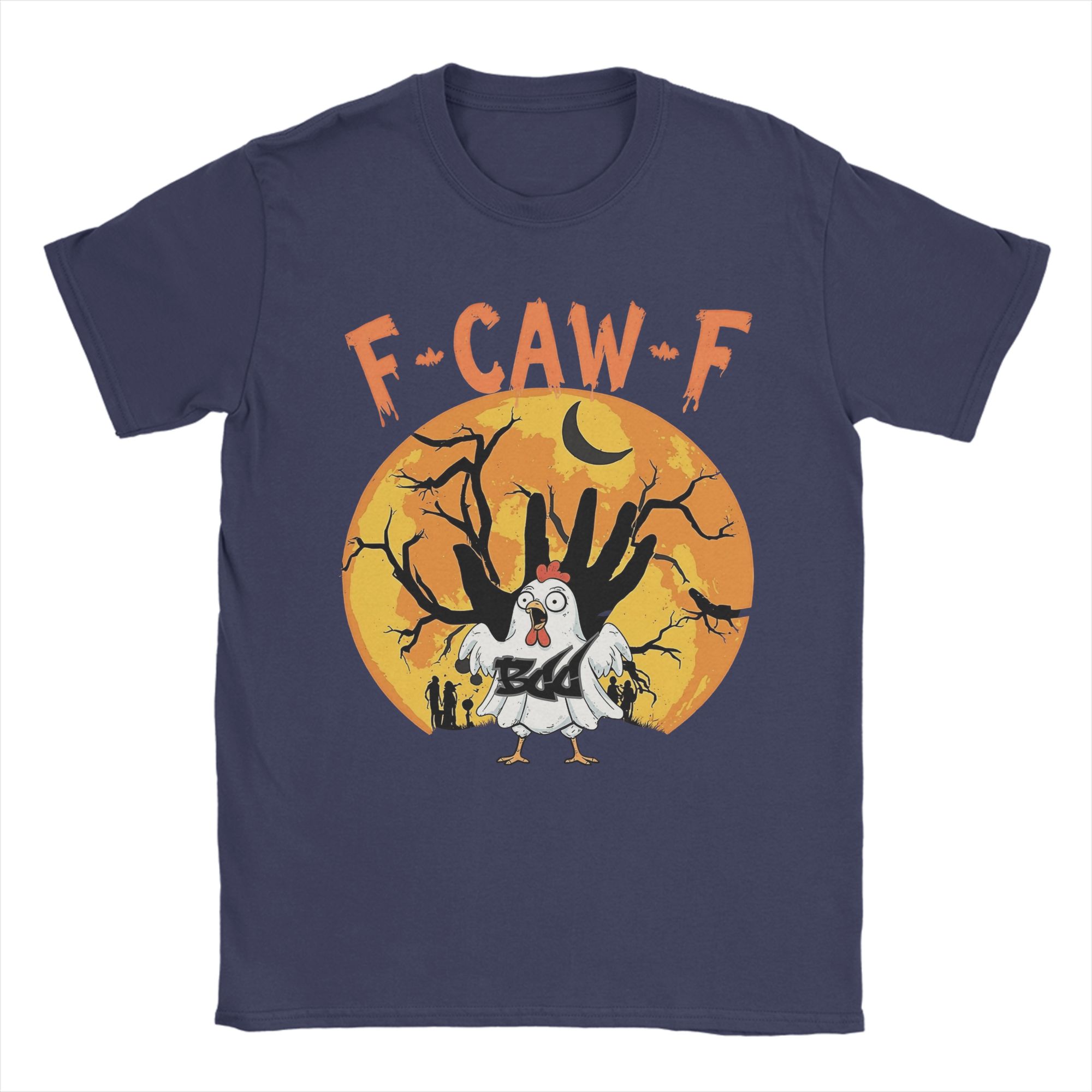 

Halloween Funny F-Caw-F Chicken Ghost T-Shirt for Men Cotton Tee Shirt Round Collar Short Sleeve T Shirt Plus Size Clothing 4XL