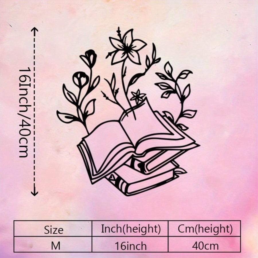 Wrought Iron Book Flower Wall Art Outdoor Indoor Decor Garden Library Gift