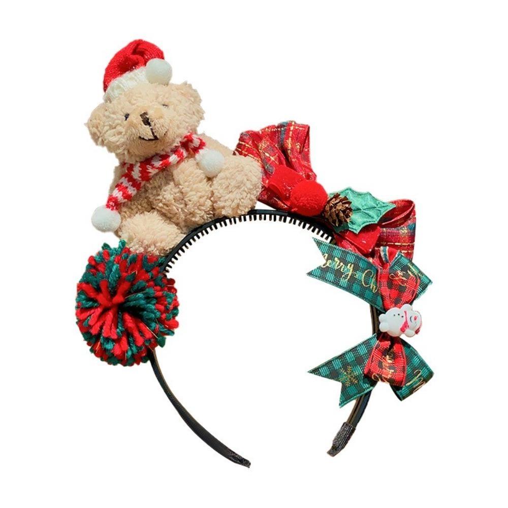 Bear Children Headwear Fluffy Plush Bow Hair Accessories Cute Christmas Headband  Christmas Gifts