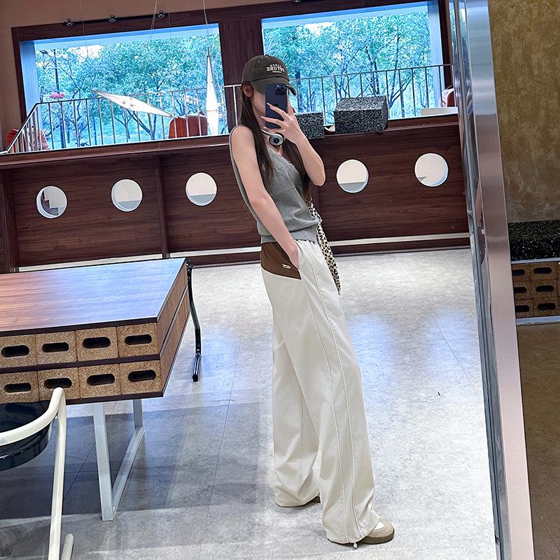 

Contrasting color design ice silk quick-drying pants children s summer thin high-waisted loose wide-leg drape sports trousers XXL серый