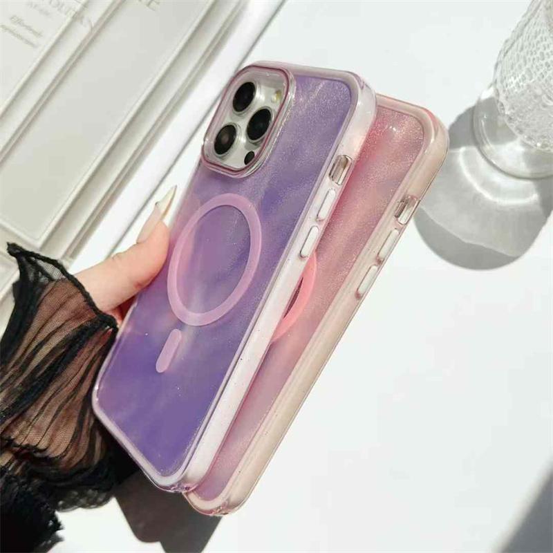 Luxury Fashion Quicksand Pattern Magnetic Phone Case For iPhone 16 15 14 13 12 11 Pro Max Shockproof Case