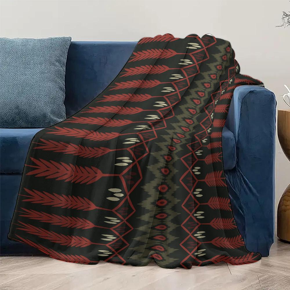Black Red Geometric Pattern Throw Blanket Sofa Bed Cover Decorative Warm Fleece Throw for Living Room Bedroom