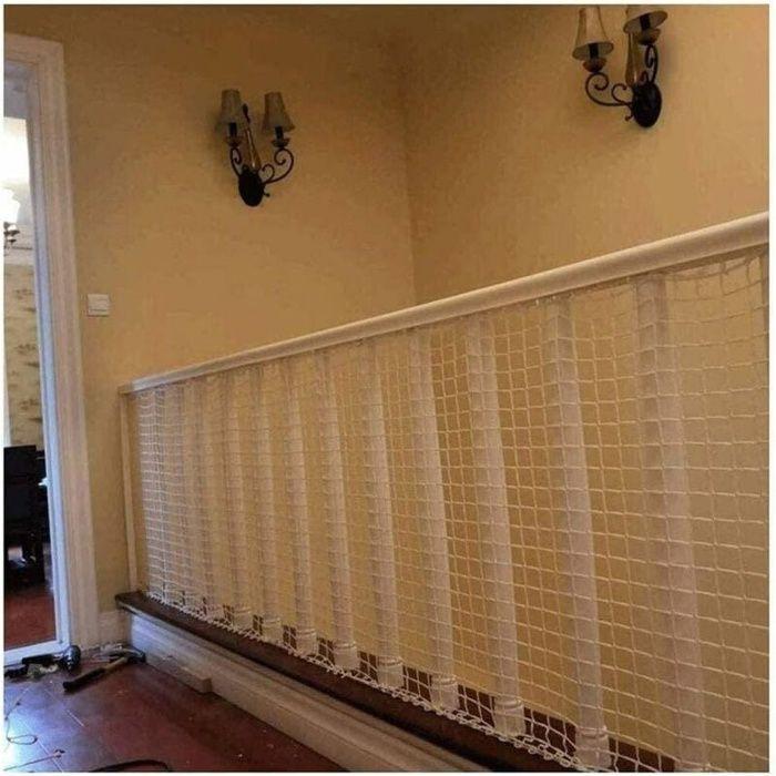 Filet de protection balcon 3×2 m, maille 5 cm pour chats et enfants - polyester/coton résistant +100 serre-câbles