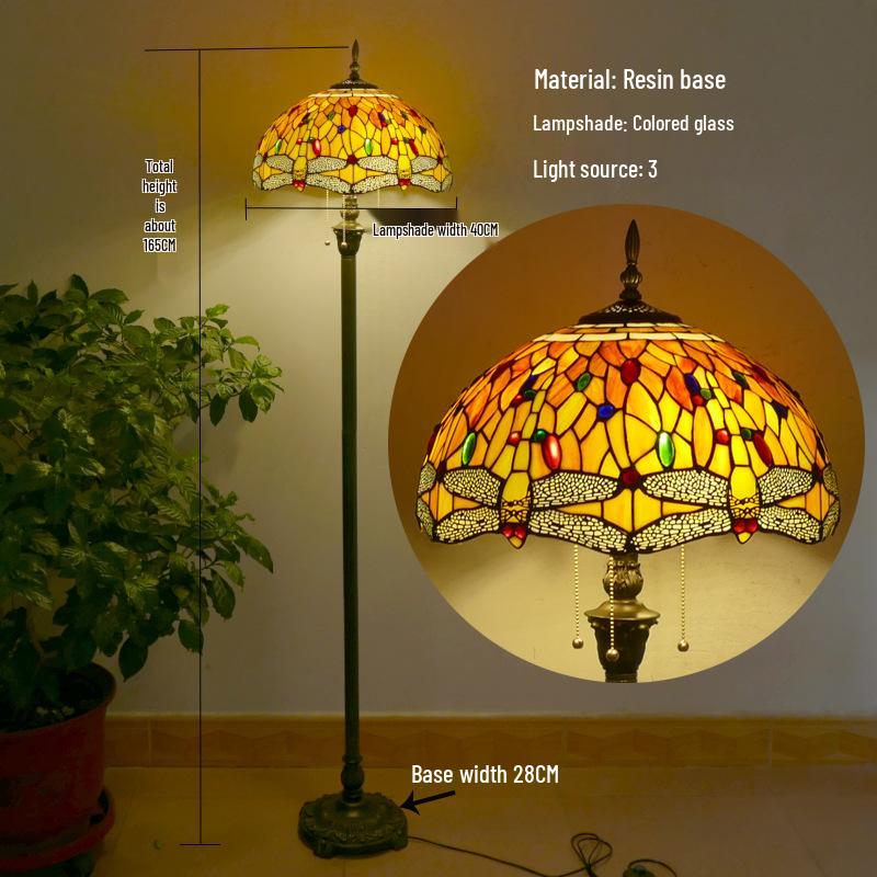 Retro Nordic Style Tiffany Floor Lamp - Colored Glass Light for Living Room, Bedroom, or Study.