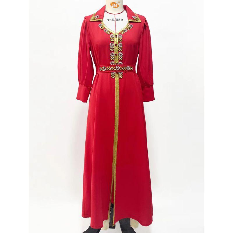 

Новое поступление Модное платье с воротником Питер Пэн, с цветочным швом и бриллиантами, Темпераментное банкетное платье, Платье с бисерной отделкой и цветами Red 2XL