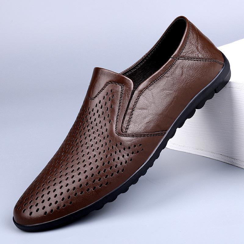 Pánské boty letní sandály perforované kožené boty pánské kožené volnočasové boty duté prodyšné boty s čepicí pánské boty s jedním pedálem