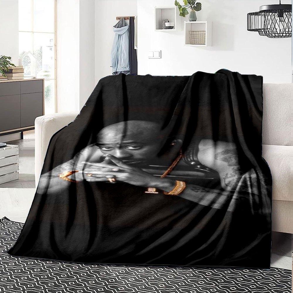 1pc 2PacHip Hop Blanket Soft Lightweight All Season Multi Purpose Throw for Sofa, Bed, Office & Picnics, French Style with Iconic Album Art & Quotes