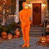Halloween Dress Up Costume Face Open Costume, Unisex Full Body Orange Bodysuit with Beard Yellow And Eyebrows for Men Women, Adult Stretchy
