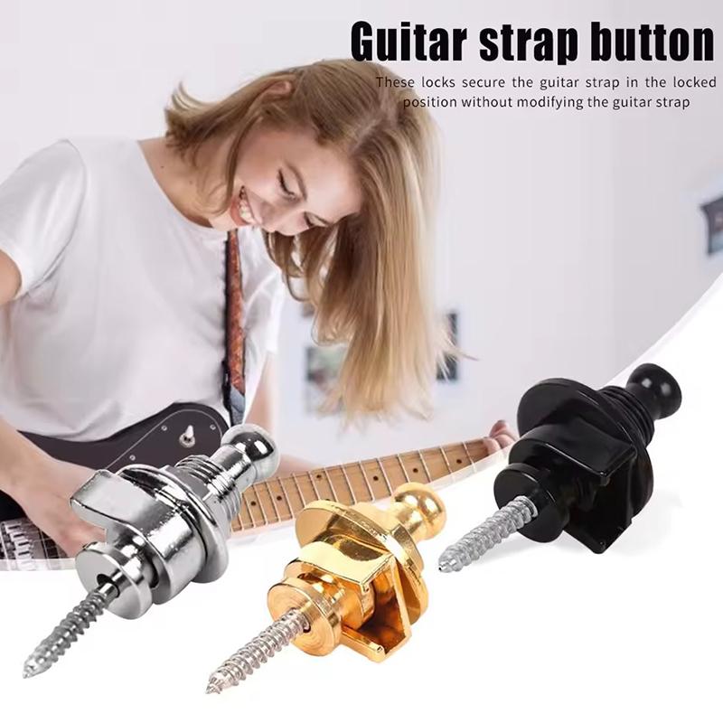 2PCS/Set Guitar Strap Lock Round Head Button Pin Gold Black Silvery 3 Color Available Skidproof Guitar Bass Straplock Button ZYF
