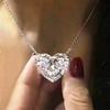 Sterling  Luxury Big Heart CZ Women Pendant Necklaces Simple Versatile Female Party Gift Daily Wear Statement Jewelry