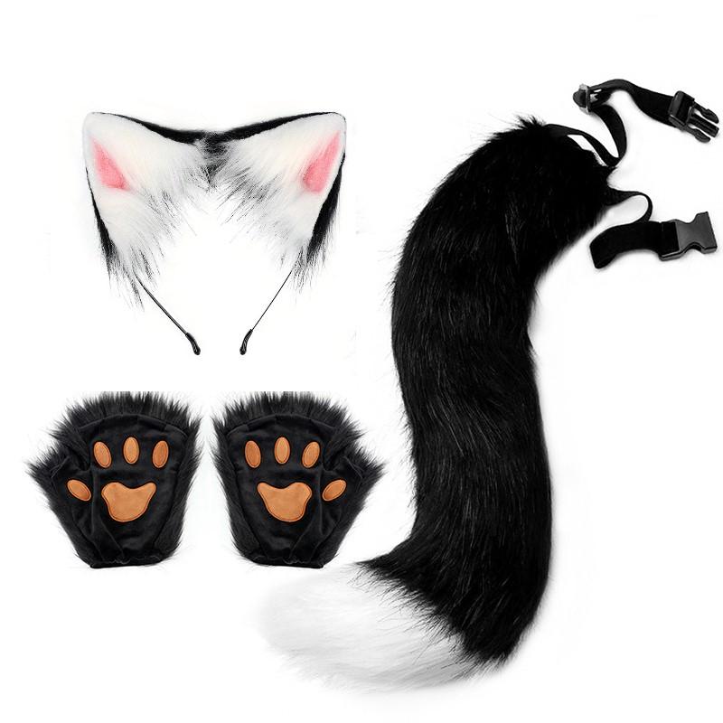 Halloween Party Fox Tail Fox Ears Set Plus Cute Paw Gloves Cosplay Animation Exhibition Character Handmade Plush Props