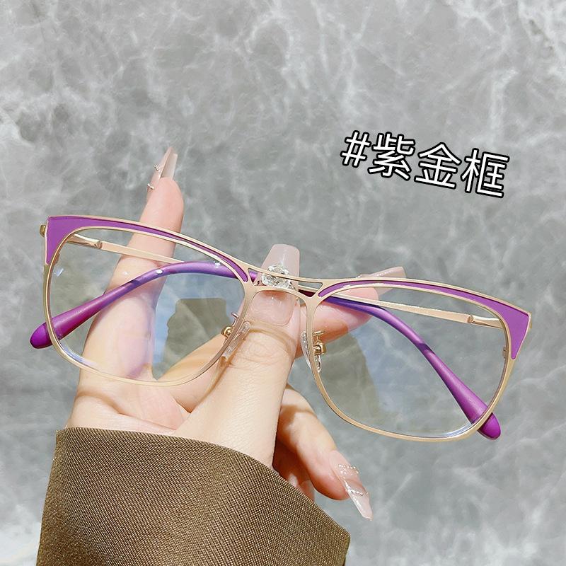 Anti-Blue Light Glasses, Wind Cat'S Eye Double Beam Frame, Advanced Sense Retro Flat Light Mirror Can Be Matched With Degrees