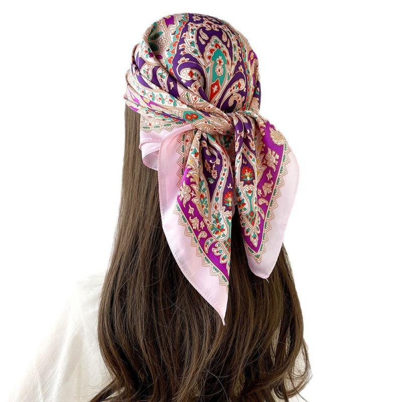 Retro Cashews  Small Square Scarf Red Imitation Silk Scarf  Headscarf Printed Versatile Scarf  Professional Scarf