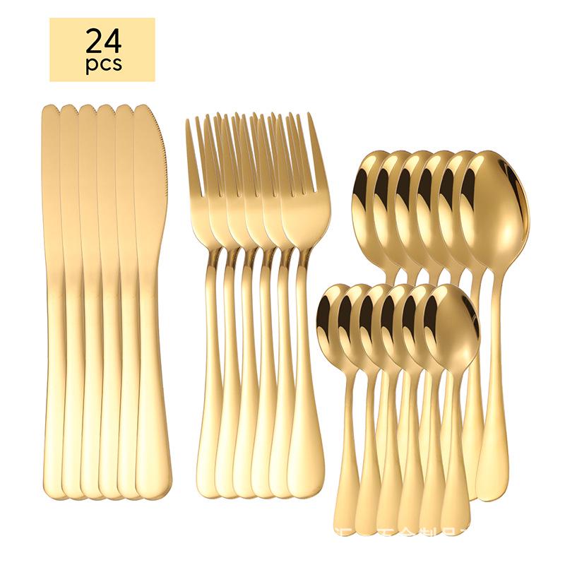 1010 Stainless Steel Western Cutlery Set: Thickened Knife, Fork, Spoon for Hotel & Home, Available In 4 or 24 Pieces