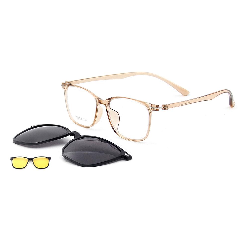 3-in-1 Square Ultralight TR90 Women Polarized Clip-On Sunglasses & Night Vision Lightweight Glasses Frames for Day to Night