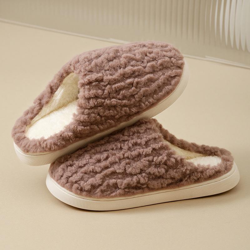 New Cross Plush Cotton Slippers Women's Autumn and Winter Non-slip Indoor Home Thick Bottom Warm Cotton Drag Men's