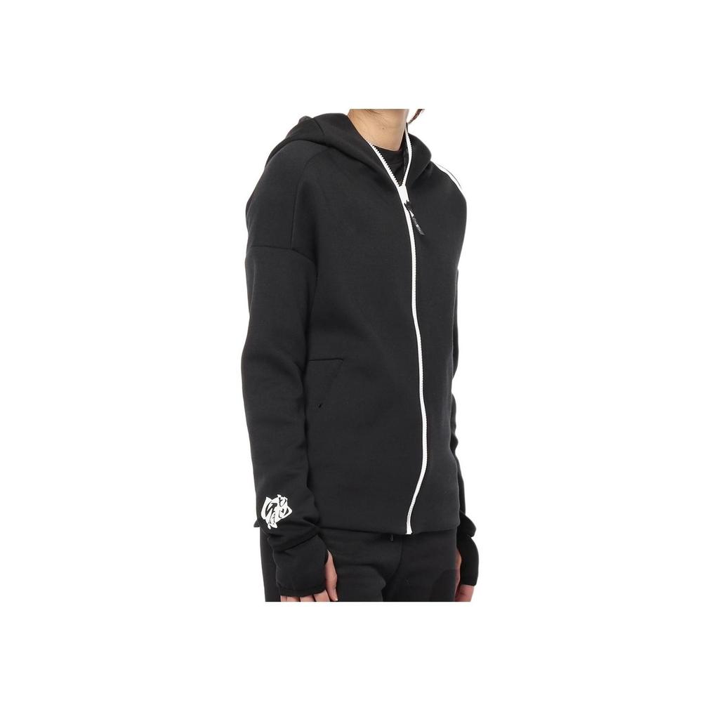 adidas Women's Black Logo Print Long Sleeve Zip Hooded Jacket EA2103