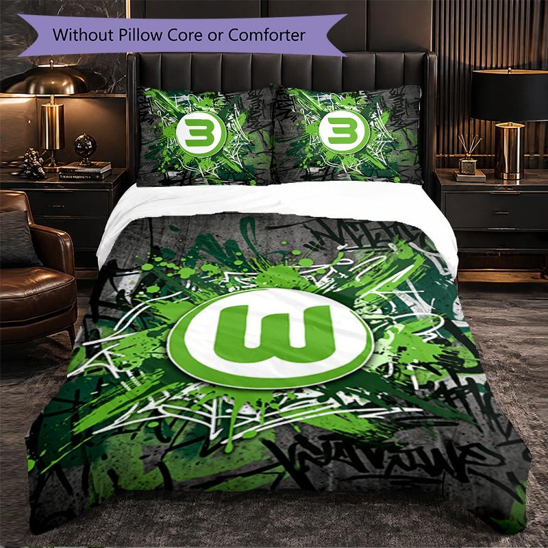VfL Wolfsburg FC Thema Beddengoed 3-delige Dekbedovertrek Set Decoratief Beddengoed Voor Tienerkamer Woondecoratie