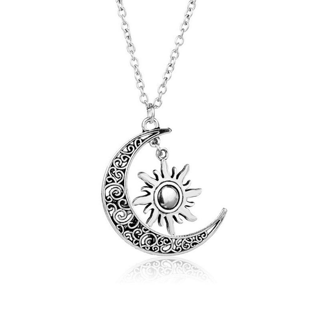 Versatile Necklace with Opal Inlayed Sun Moon Pendant Dainty Collarbone Chain Fashionable Sun Moon Neck Jewelry Ornament