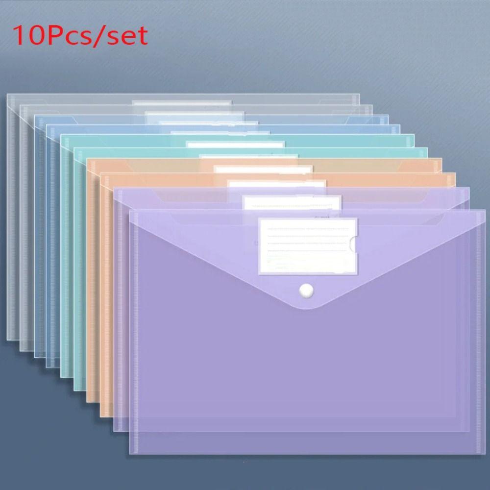 

10 шт./пакет с кнопками, сумка для документов, прозрачные карманы для хранения, прочная сумка для архивов D