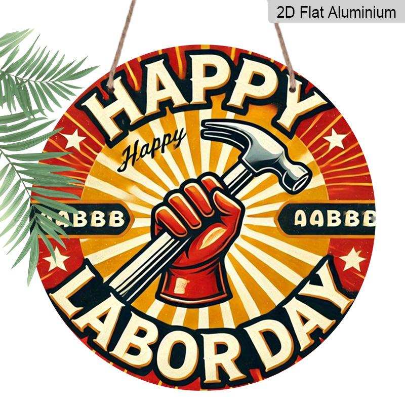 

2D Flat - 7.87X7.87 Inch Metal Wall Art for Labor for Unions - Ode to Labor Featuring a Red Hammer And Workers Fist Emblem, Perfect for May Day Or 1pc