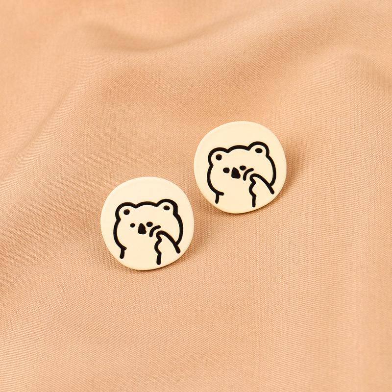 925 Silver Needle Creamy White Teddy Bear & Rabbit Stud Earrings - Simple, Versatile, Girlish Niche Design (B492X)