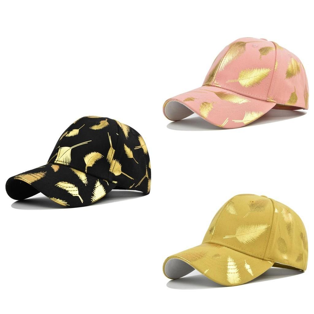 Summer Adjustable Cotton Baseball Cap With Gold Leaf Print Round Top And Curved Brim In Various Colors