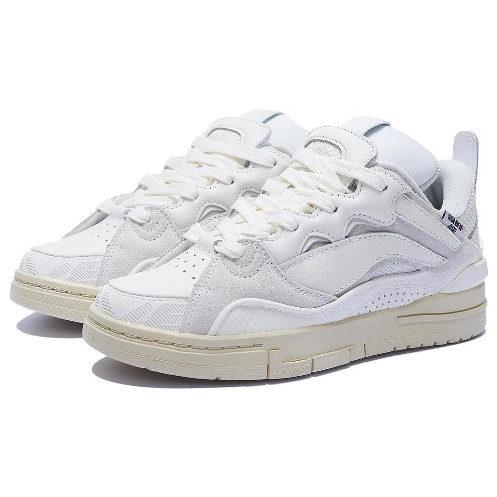 Li Ning Golden Textile, Leather Slip Resistant Abrasion Resistant Low top Skateboard Shoes Women's White AECS074-7