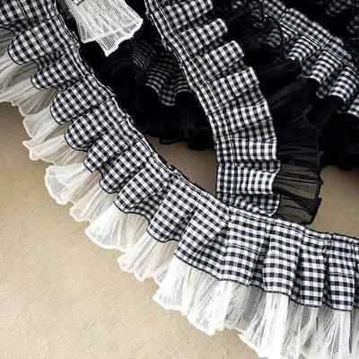 7 cm breite Plaids Satinband Plissee Spitzenkragenbesätze Weiß Schwarz Stickband DIY Kleidung Hüte Dekor Nähzubehör